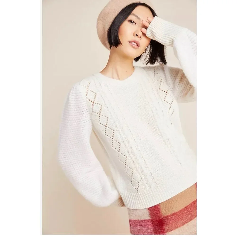 Anthropologie Elizabeth Pointelle Lambswool Sweater